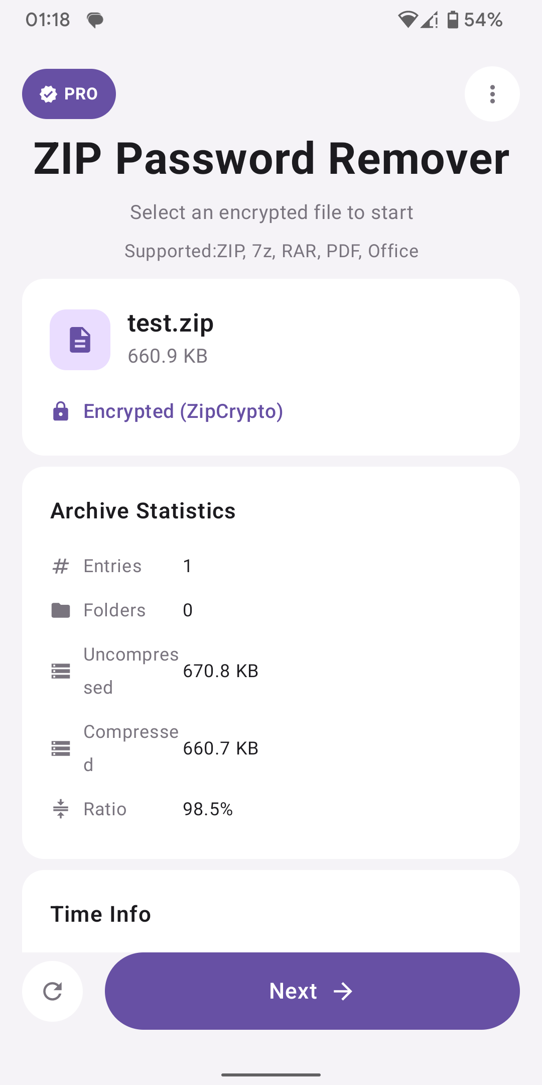 File analysis screen